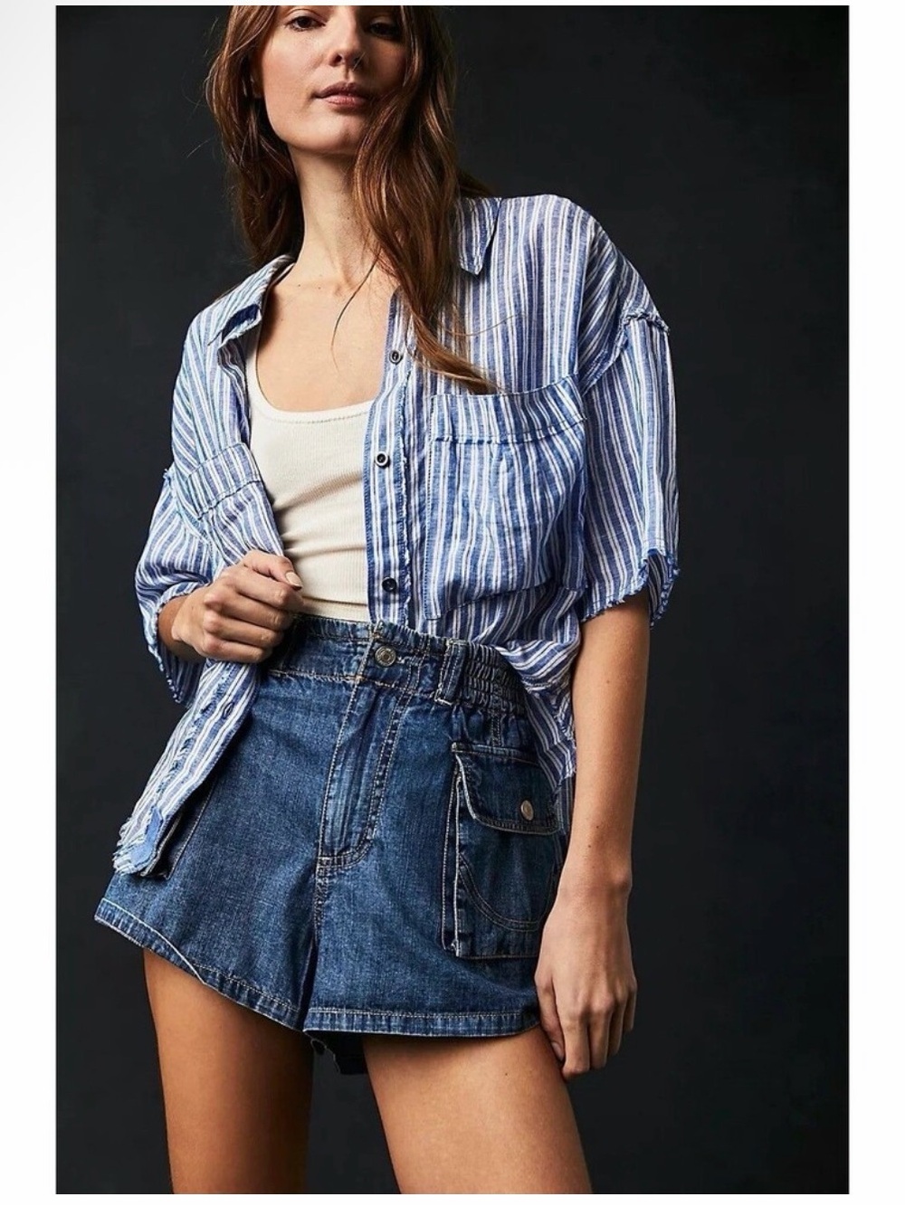 Free People We The Free Lady Luck Paperbag Shorts Jackpot DenimCotton XS J-14